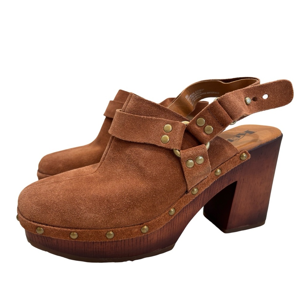 Korks by Kork-Ease Brown Suede Studded Slingback Platform Clog Sandals Size 8M